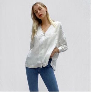 French Connection Shirt Chofa Drape V Neck Button Down Ivory Animal Print